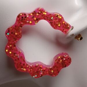 Vibrant Pink Glitter Hoop Earrings